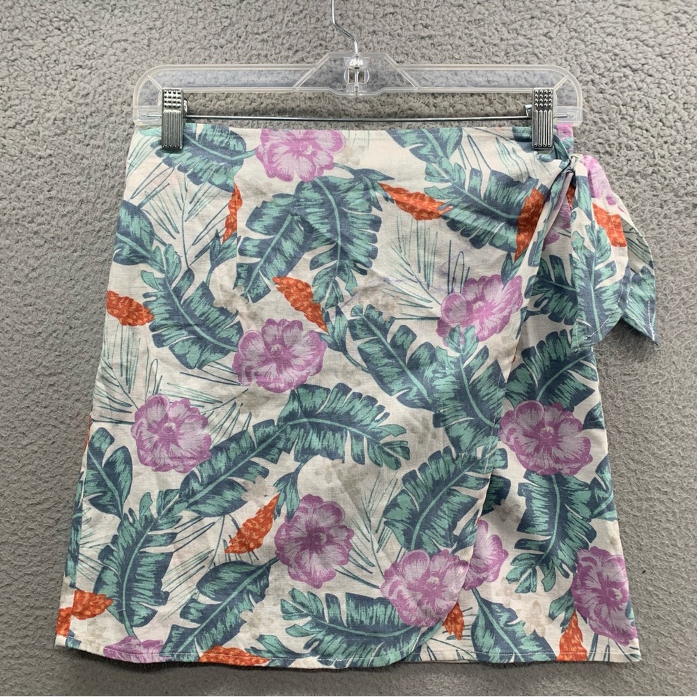 NWT Marine Layer Women's Size S Wrap Skirt Floral Tropical Linen Cotton Blend